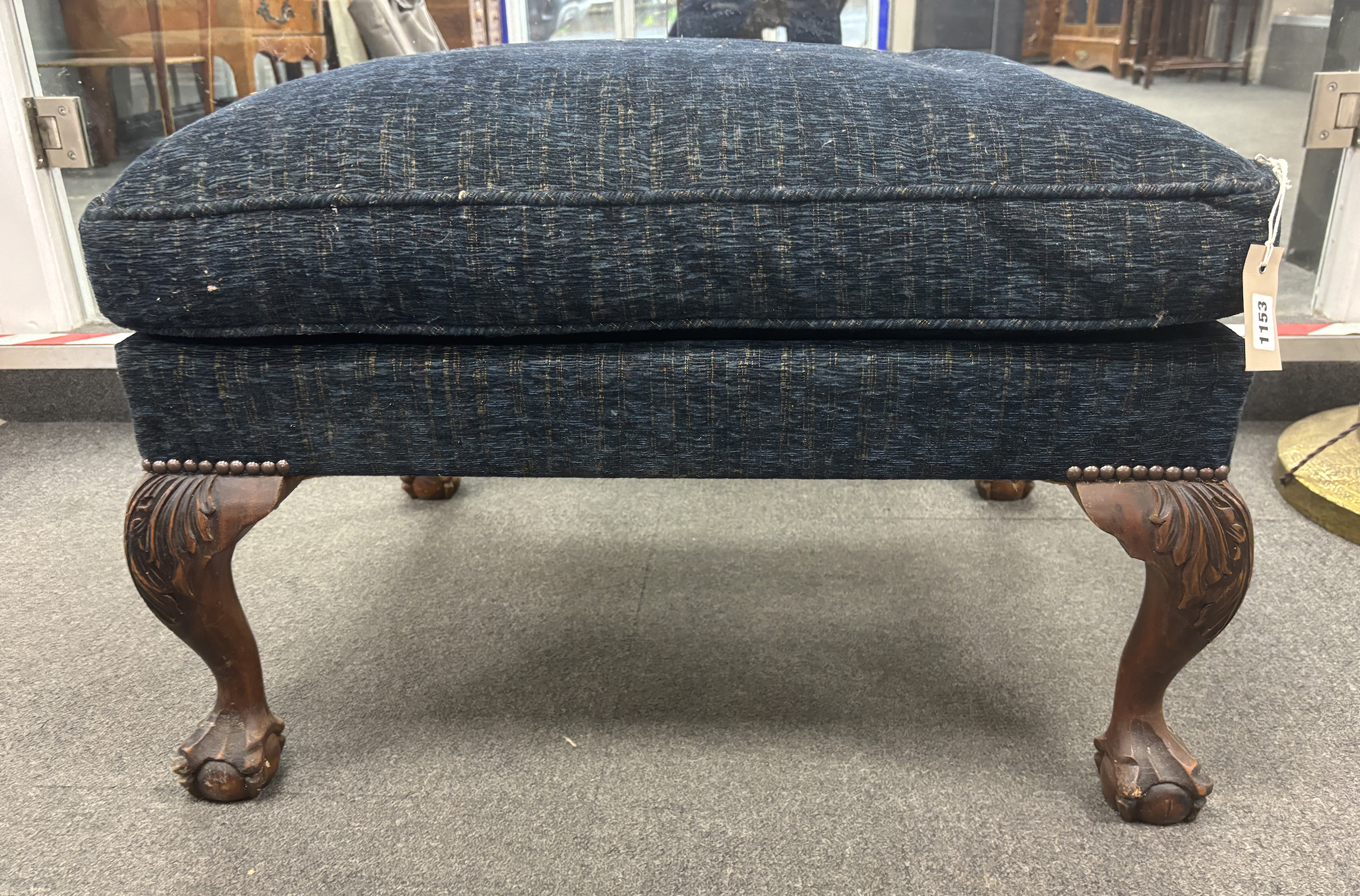An 18th century George II style mahogany dressing stool, width 72cm, depth 60cm, height 44cm